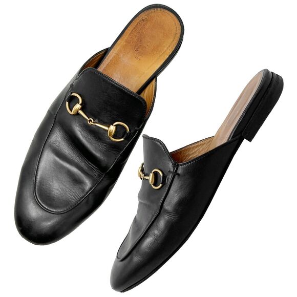 Gucci Princetown Black Leather Mules Size 39 - Picture 1 of 10